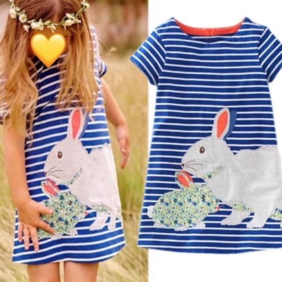 Embroidered Bunny Rabbit Dress Easter Spring - Picture 2 of 7
